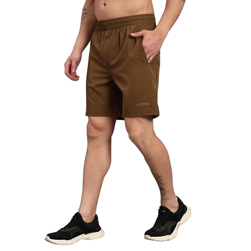 Image of ATICX Polyester Shorts for Men - Quick Dry Lightweight with Zipper Pockets - Gym, Running, Jogging, Training Half Pants for Basketball, Swimming, Badminton, Cycling, Football, Outdoor & Home Wear