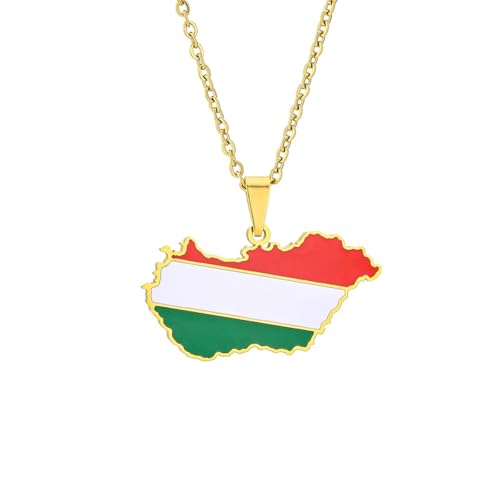 Macracrua Collier léger avec pendentif carte du drapeau de la Hongrie en acier inoxydable - Bijou minimaliste, 50cm Chain, Acier inoxydable, Pas de pierre précieuse