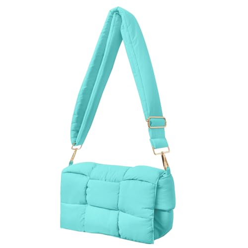 Image of Shoulder Bag Lightweight Puffer Tote Crossbody Bag Handwoven for Women | waterproof nylon, durable, soft padded texture, versatile for travel, work, weekend, everyday, adjustable strap