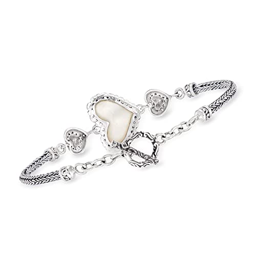 Ross-Simons 10x15mm Mother-Of-Pearl Bali-Style Heart Bracelet in Sterling Silver3