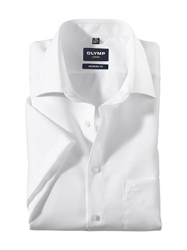 OLYMP Hemd Halbarm Luxor, Weiß, Modern Fit, Bügelfrei, Knitterfrei, 100%...