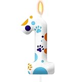 Fcymlmfop Blue Dog Paw Birthday Candle Number 1, Blue Dog Themed Candle, Cake Toppers Decoration, Party Supplies