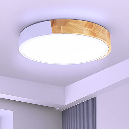 Ketom Plafonnier LED 24W 6000K Blanc Froid Moderne Plafonnier Bois Lampe Plafond Ø30CM Led Rond Plafond 2400LM Luminaire Plafonnier Led Pour Bureau Salon Cuisine Chambre