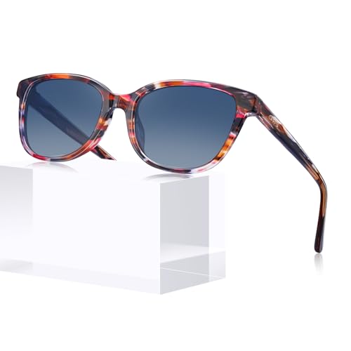 CARFIA Red Floral Acetate Polarized Sunglasses with Gradient Blue Lenses
