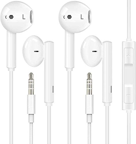 3.5mm in-Ear Wired Noise Cancellation Earbuds/Earphones/Headphones with Remote & Compatible with Phone 6s plus/6/5s/5c/Pad/S10 Android All 3.5 mm Audio Devices (2 Pack)-White-12