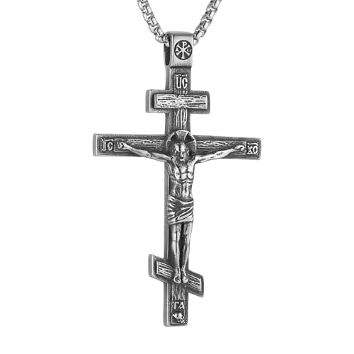 HZMAN Eastern Orthodox Cross Necklace for Men Retro Religious Jesus Crucifix Byzantine Cross Christian Pendant Necklace