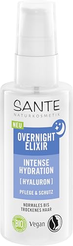 SANTE Naturkosmetik Overnight Elixir Intense Hydration - 75 ml - Mit Hyaluron & Bio-Aloe Vera - Feuchtigkeitsspendend - Leave-In-Pflege für Trockenes Haar - Vegan & Bio