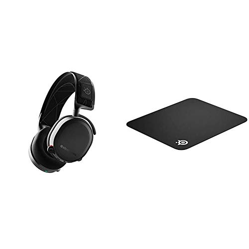 SteelSeries Arctis 7 - Lossless Wireless Gaming Headset with DTS Headphone:X v2.0 Surround - for PC and Playstation 4 - Black & QcK Gaming Surface - Medium Cloth, Black