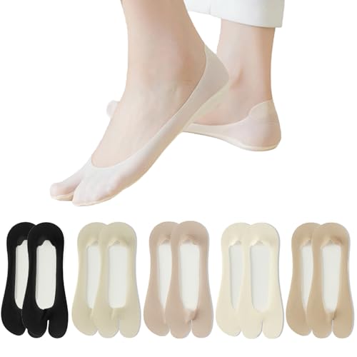 Image of Triplewood Women's Mesh No Show Socks Super Elastic Ankle Low Cut Floral Invisible Liner Flip Foap Tabi Socks 5 Pairs