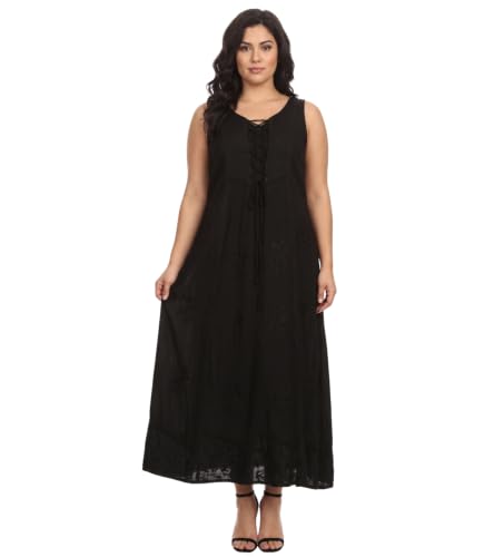 Image of Sakkas Stella Long Tank Top Adjustable Caftan Corset Dress with Embroidery