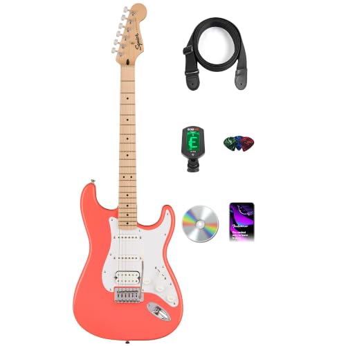 Image of Fender Squier Sonic Stratocaster HSS - Tahitian Coral Bundle with Tuner, Strap, Picks, and Austin Bazaar Guitar DVD