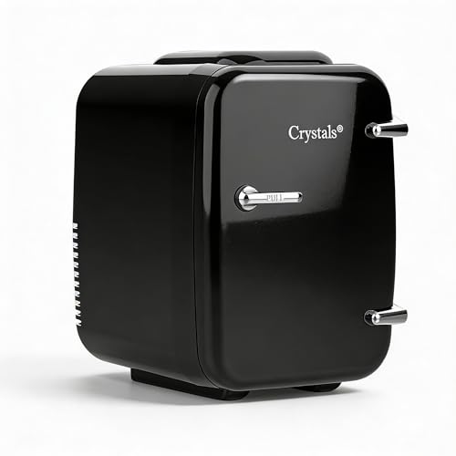 Crystals 4/10/15L Litre Mini Fridge Table Top Small Fridge Cooler & Warmer for Car Bedrooms Desk Office 12V DC - 220 AC Mini Fridge for Bedrooms Energy Efficient (Black 4L Litre)