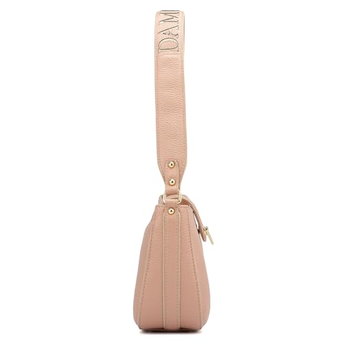 Image of Da Milano Women's Leather Shoulder Bag - Pink | Genuine Leather Handbag with Gold Hardware, Broad Shoulder Strap & Secure Clasp Lock | Elegant Everyday Purse