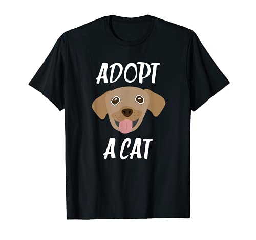 Funny Adopt A Cat Dog Face Graphic T-Shirt, Black