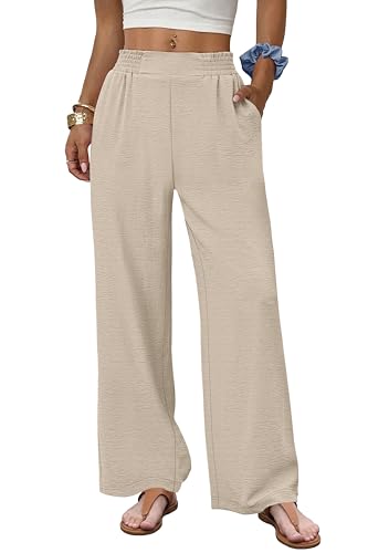 Sampeel Wide Leg Pants for Women Summer Beach Vacation Coastal Clothes 2026 Cruise Airport Travel Outfits Linen Clothing Palazzo Long Trousers Pants for Women Casual Resort Wear Apricot XL