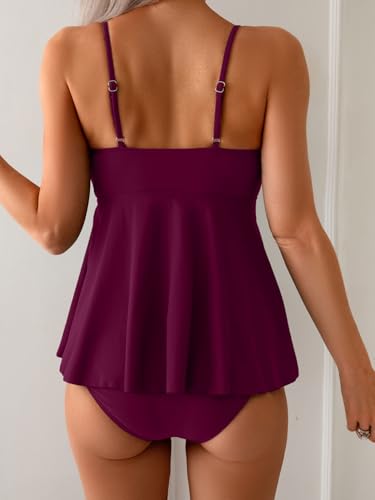 Image of Eomenie Two Piece Tankini Swimsuits for Women Tummy Control Cutout Bathing Suit Tie Knot Flowy Swim Dress with Bottom