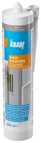 Knauf neutralvernetzendes Bau-Silicon zum Abdichten von Fugen im Innen- und Außen-Bereich – Allwetter-Silicon, Dicht-Masse für Fenster, Türen und Fassaden, 300-ml, Grau