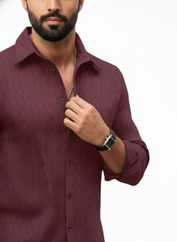 Image of Amazon Brand - INKAST Men's Regular Fit Button Down Dress Shirts Textured Long Sleeve Casual Hawaiian Shirt
