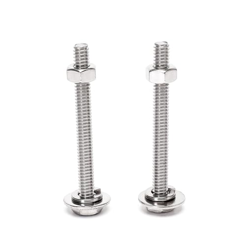 Image of 3 /8-16x2-1 /2 Complete Set Hex Head Screw Bolts,Nuts,Fender Flat washers,Split Lock Washers,Fully Threaded, Stainless Steel 18-8（304）, Bright Finish (6Set)
