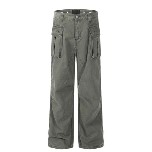 Men's Pants Loose Spring Fall American Retro Wide Leg Straight Leg Cargo Trouser for Men