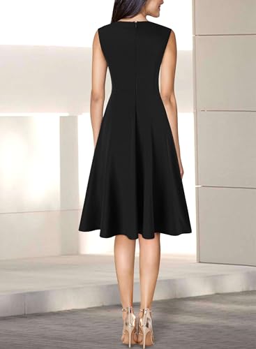 Image of VFSHOW Womens Front Zipper Work Business A-Line Dress Elegant Professional Office Career Church Fit and Flare Skater Dresses