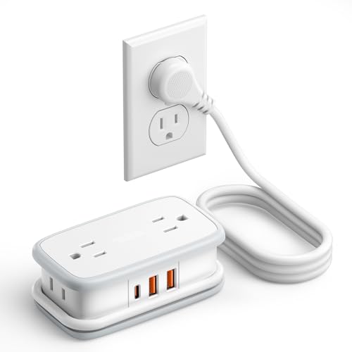 NTONPOWER 20W Travel Power Strip, Travel Essentials 4 Outlets 3 USB(1 USB-C) with 4FT Wrapped Extension Cord Flat Plug, Vacation Essentials for Hotel Travel Camping Cruise Essentials 2025, White