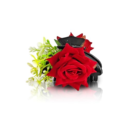 Image of Sanas Flower Claw Clip (1Pc) Red Rose Flower Clutcher For Women Hair Clutch For Women Artificial Flowers For Hair Styling Rose Clips For Hair Juda Accessories For Girls (1Pc) (Red)