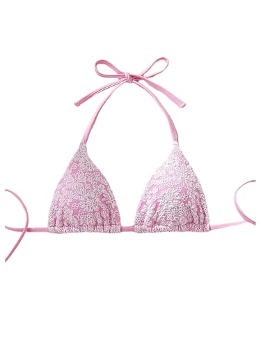 SOLY HUX Women's Floral Triangle Bikini Top Halter Padded Tie String Bathing Suit Tops Swimwear