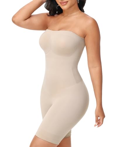 Strapless Shapewear Tummy Control Bodysuit for Women Underdress Seamless Full Body Shaper with Removable Straps