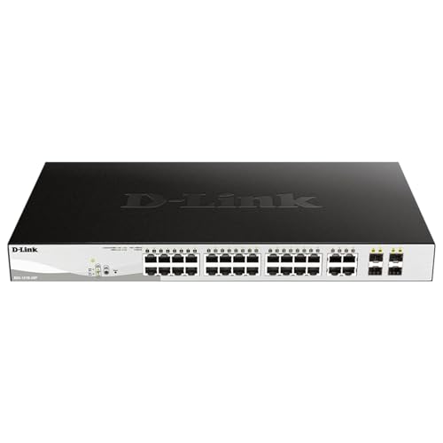 D-Link 28-Port Gigabit Smart Managed PoE+ Switch |24 PoE+ Ports (193W) + 4 SFP Combo Ports |L2+ | VLANs | Web Managed | Surveillance Mode | Rackmount | NDAA Compliant |Lifetime Warranty (DGS-1210-28P)