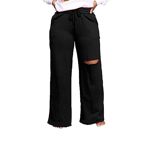 PINSV Wide Leg Pants for Women Drawstring Baggy Casual Sweatpants3