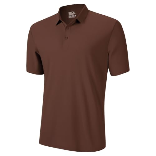 Zhuqing Dry Fit Polo Shirts for Men Moisture Wicking Collared Short Sleeve Mens Golf Shirt for Athletic Casual Brown