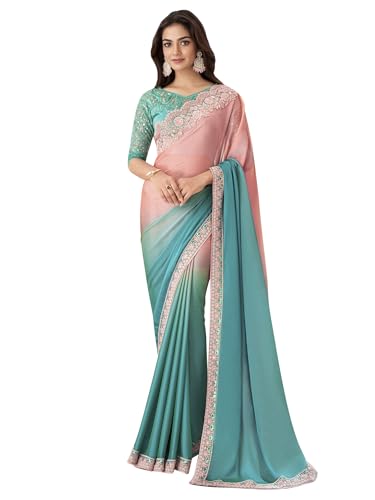 AKHILAM Women's Pure Chiffon Embellished Saree With Unstitched Bl...