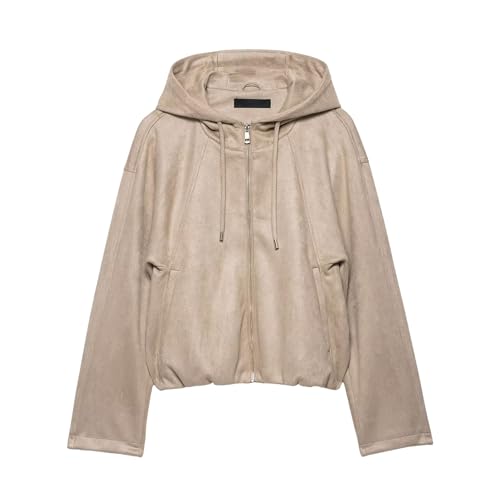 Amazon.com: Xunger Women's Faux Suede Drawstring Hooded Jacket