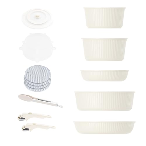 Image of Caannasweis Detachable Nonstick Cookware Set - Stackable Induction Pots and Pans With Removable Handles, Dishwasher Safe - For RV Camping, Oven and Stovetop Use, 5 Pieces (Cream)