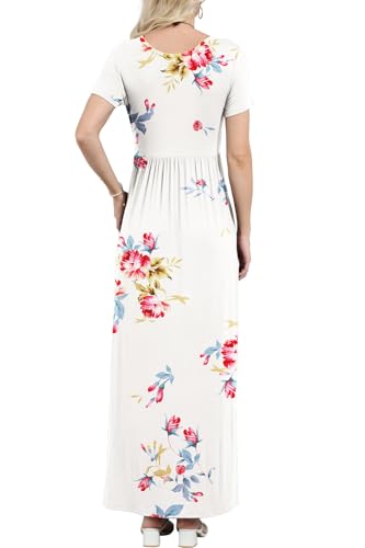 Image of EUOVMY Women's Short Sleeve Loose Plain Maxi Dresses Casual Vacation Long Dresses with Pockets