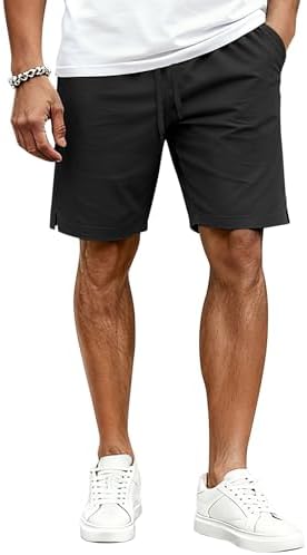 COOFANDY Mens Casual Shorts Cotton Drawstring Elastic Waist Light...
