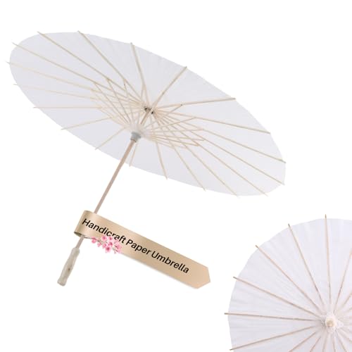Rankomu Ombrelle Blanche 60cm Ombrelle Mariage Parapluie en Papier Décoratif Pour Cérémonie DIY Peinture à la Main Style Vintage Avec Bois Massif (60cm)