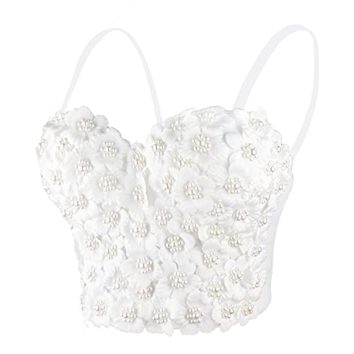 Amazon.com: ELLACCI Women's 3D Floral Pearl Bustier Crop Top Party
