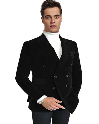 Apornipal Men's Double Breasted Velvet Suit Jacket Peak Lapel Apornipal Men's Double Breasted Velvet Suit Jacket Peak Lapel