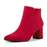 mysoft Women's Ankle Boots Chunky Block Low Heel Comfortable Pointed Toe Side V Cutout Dressy Office Booties with Zipper