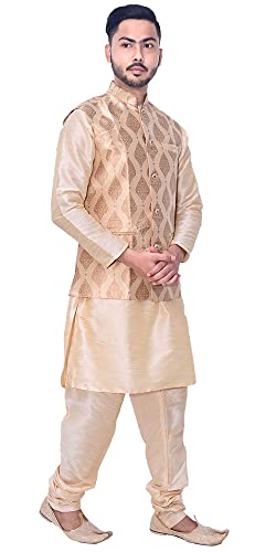 Image of Men's Silk Kurta Pajama Jacket /Waistcoat /Blazer Set