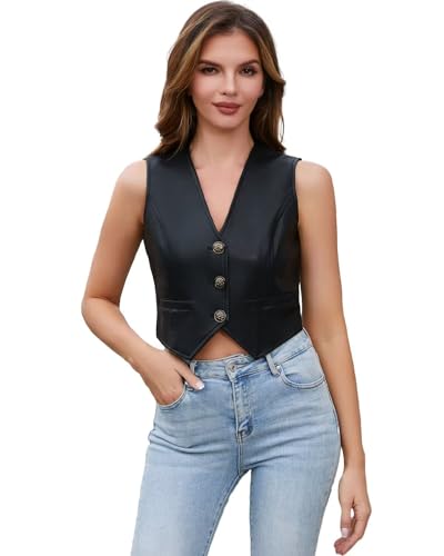 Amazon.com: DIASHINY Women Faux Leather Vest Cropped Pu Leather