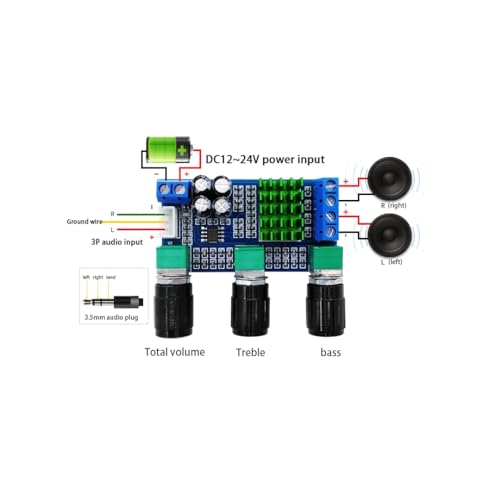 Image of CentIoT - TPA3116D2 2x80W Dual Channel Digital Audio Amplifier Board - with bass, treble and volume control