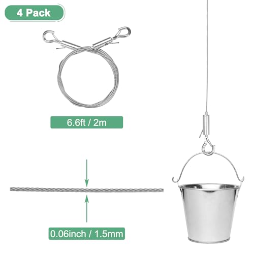 Image of M METERXITY 4-Pack Adjustable Picture Hanging Wire Kit, 2mx1.5mm Mirror Hanging Wire, Holds Up to 132lbs(60kg) 6.6FT Picture Frame Wire for Billboards /Basket /Flowerpot