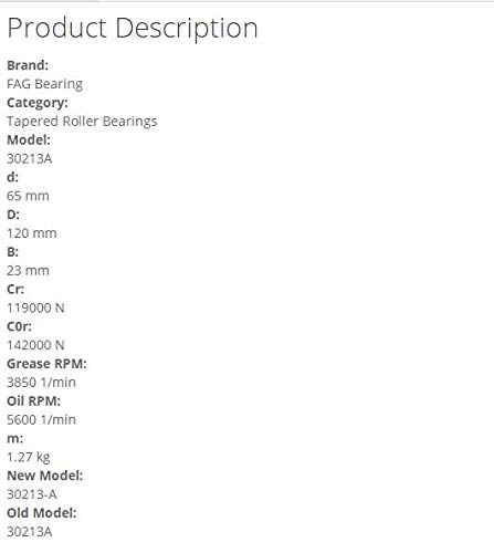 FAG 30213A Tapered Roller Bearings 65x120x23mm