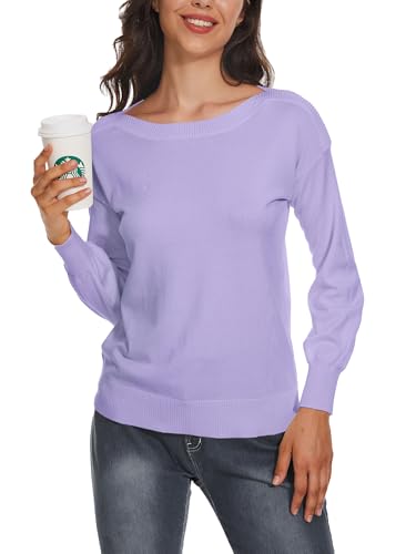 Women's Boat Neck Long Sleeve Sweaters Casual Lightweight Knit Pullover Tops Fall Winter Trendy