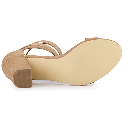 Allegra K Women's Lace Up and Ankle Strap Chunky Tan Heel Sandals 9 M US