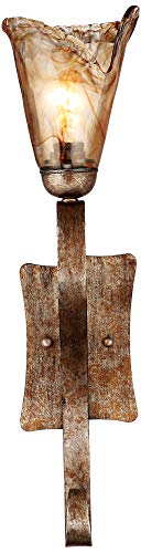 Image of Franklin Iron Works Amber Scroll Rustic Wall Sconce Lighting Golden Bronze Metal Hardwired 23 1 /2 inch High Fixture Amber Art Glass Cottage Core Decor for Bedroom Bathroom Bedside Home (Colors May Vary)