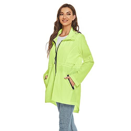 MODFUL Veste Femme Imperméable Longue Veste de Pluie à Manches Longues avec Capuche Coupe-Vent Veste Femme Casual pour Sport Respirant Légère Manteau de Pluie Femme Hoodie Jacket(Vert Clair,M) Cover